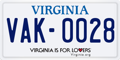 VA license plate VAK0028