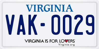 VA license plate VAK0029