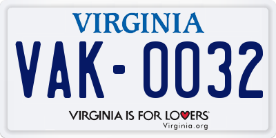 VA license plate VAK0032