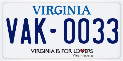 VA license plate VAK0033