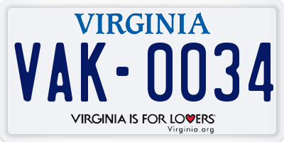 VA license plate VAK0034