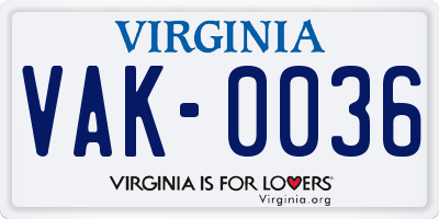 VA license plate VAK0036