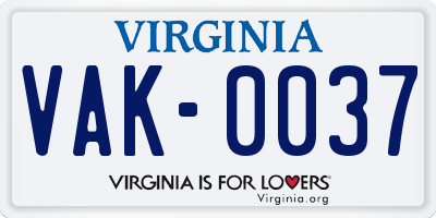 VA license plate VAK0037