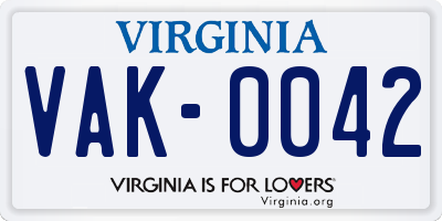 VA license plate VAK0042
