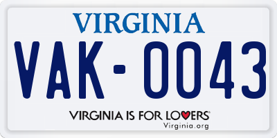 VA license plate VAK0043