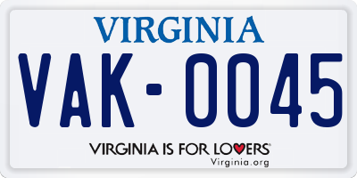 VA license plate VAK0045