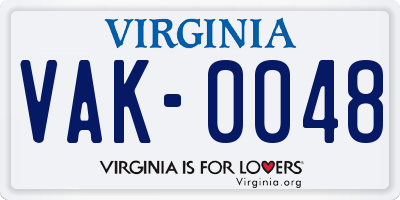 VA license plate VAK0048