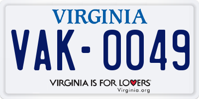 VA license plate VAK0049