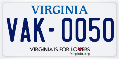 VA license plate VAK0050