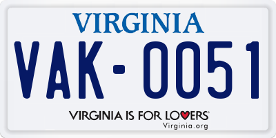 VA license plate VAK0051