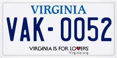 VA license plate VAK0052