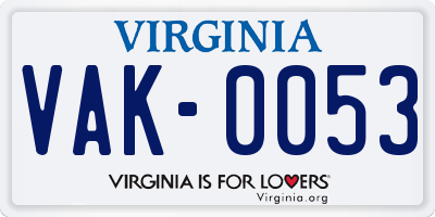 VA license plate VAK0053