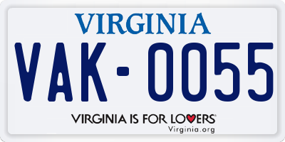 VA license plate VAK0055