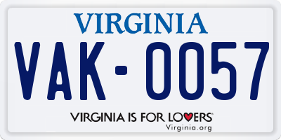 VA license plate VAK0057