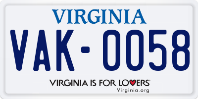 VA license plate VAK0058