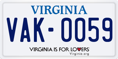 VA license plate VAK0059