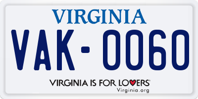 VA license plate VAK0060