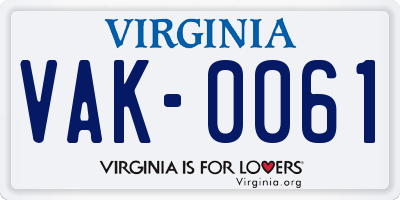 VA license plate VAK0061