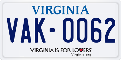 VA license plate VAK0062