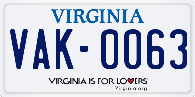 VA license plate VAK0063