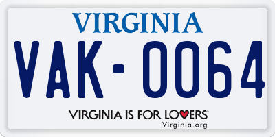 VA license plate VAK0064