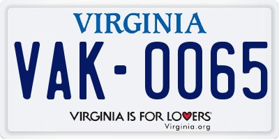 VA license plate VAK0065