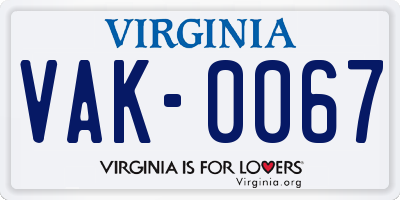 VA license plate VAK0067
