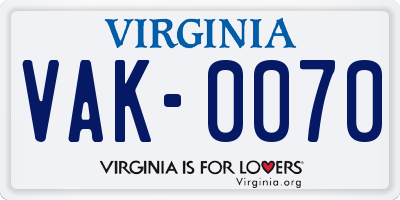 VA license plate VAK0070