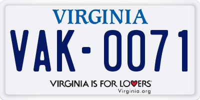 VA license plate VAK0071