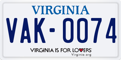 VA license plate VAK0074