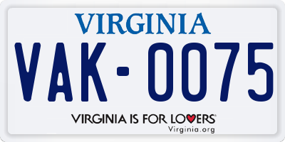 VA license plate VAK0075