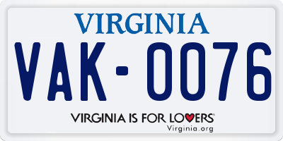 VA license plate VAK0076