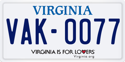 VA license plate VAK0077