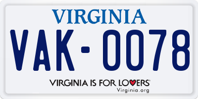 VA license plate VAK0078