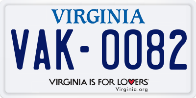 VA license plate VAK0082