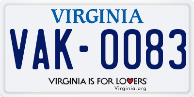 VA license plate VAK0083
