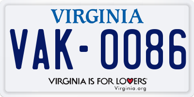 VA license plate VAK0086