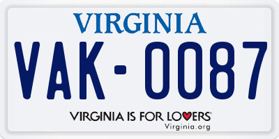 VA license plate VAK0087