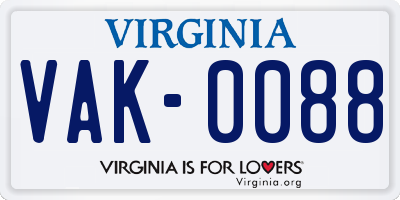 VA license plate VAK0088