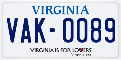 VA license plate VAK0089