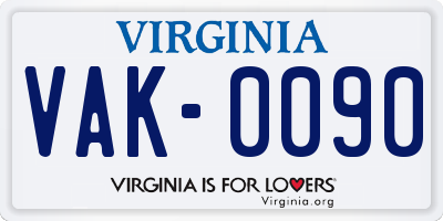 VA license plate VAK0090