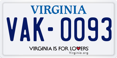 VA license plate VAK0093