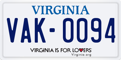 VA license plate VAK0094