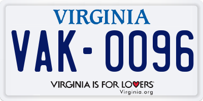 VA license plate VAK0096