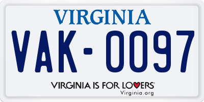 VA license plate VAK0097