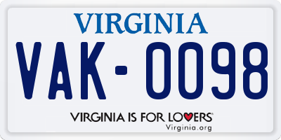 VA license plate VAK0098