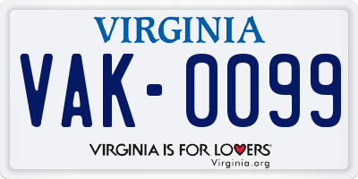 VA license plate VAK0099