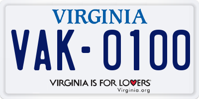 VA license plate VAK0100