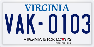 VA license plate VAK0103