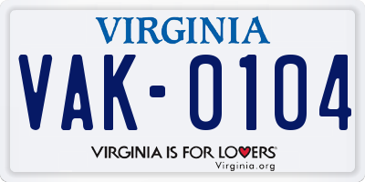 VA license plate VAK0104